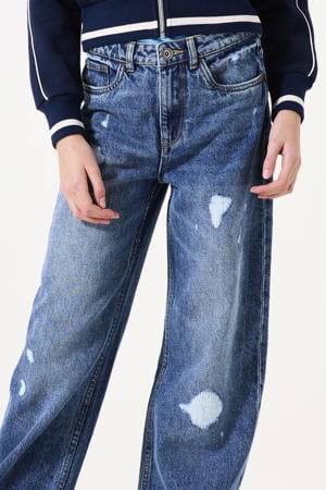 high waist straight leg jeans medium blue denim