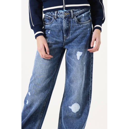 Garcia high waist straight leg jeans medium blue denim Blauw Effen