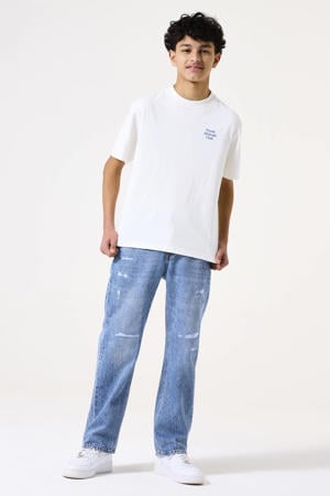 straight leg jeans medium blue denim