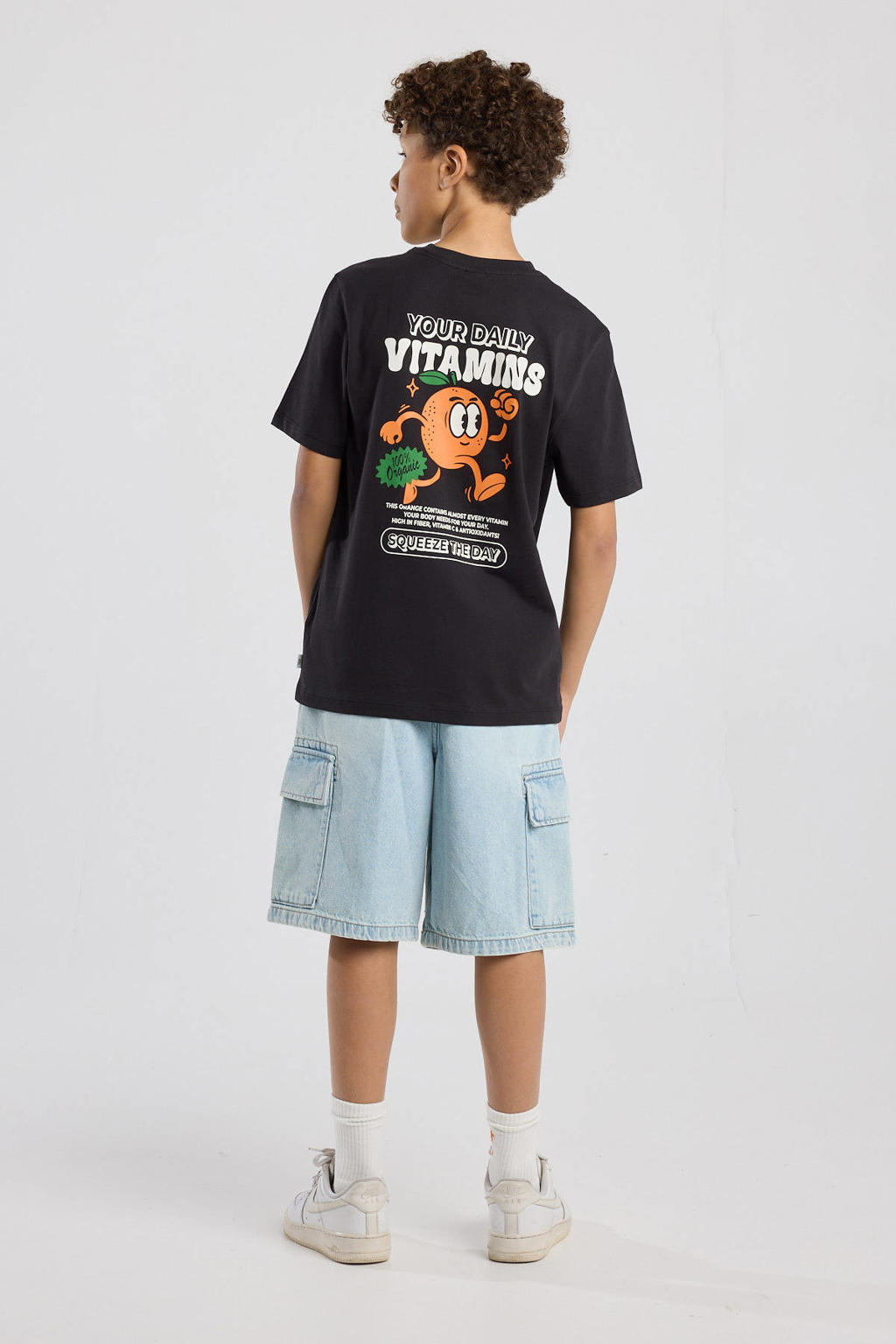 Zwarte jongens America Today T-shirt van katoen met backprint, korte mouwen en ronde hals