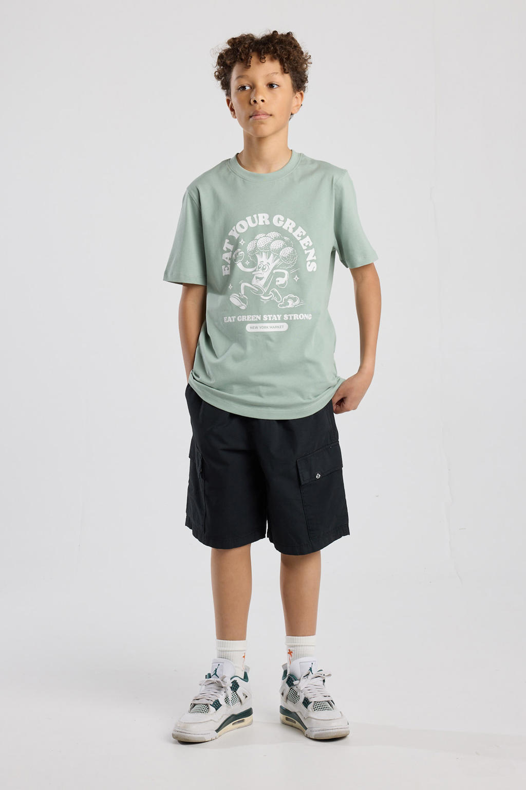 Groene jongens America Today T-shirt van katoen met printopdruk, korte mouwen en ronde hals