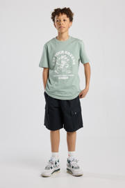 thumbnail: Groene jongens America Today T-shirt van katoen met printopdruk, korte mouwen en ronde hals