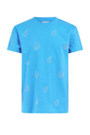 thumbnail: Blauwe meisjes Shoeby T-shirt van katoen met grafische print, korte mouwen, ronde hals en strass steentjes