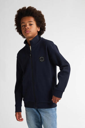 sweatvest donkerblauw rib gebreid
