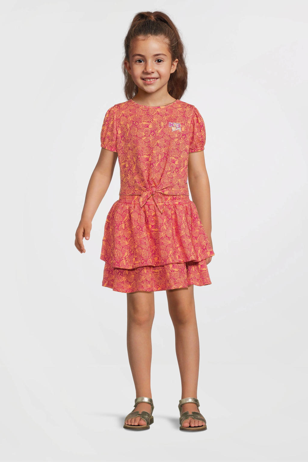Oranje en fuchsia meisjes B.Nosy x K3 K3 midi rok strokenrok gemaakt van polyester en met elastische tailleband