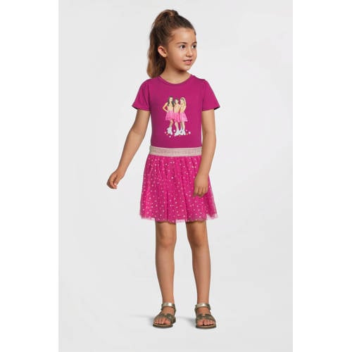 B.Nosy x K3 K3 midi jurk fuchsia Roze Meisjes Stretchkatoen Ronde hals