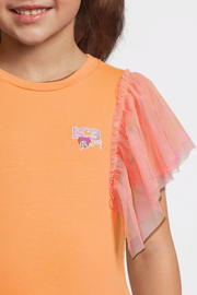 thumbnail: Oranje en roze meisjes B.Nosy x K3 K3 T-shirt van stretchkatoen met printopdruk, korte mouwen, ronde hals en borduursels