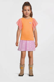 thumbnail: Oranje en roze meisjes B.Nosy x K3 K3 T-shirt van stretchkatoen met printopdruk, korte mouwen, ronde hals en borduursels