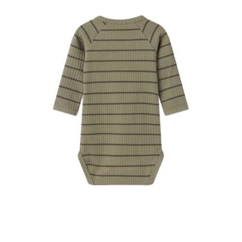 LIL' ATELIER BABY romper olijfgroen Jongens Katoen Ronde hals Streep