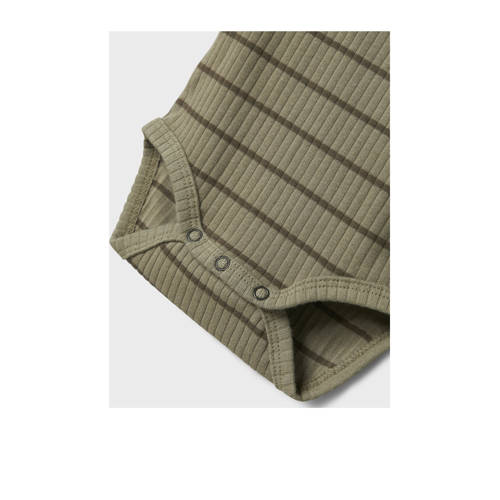 LIL' ATELIER BABY romper olijfgroen Jongens Katoen Ronde hals Streep