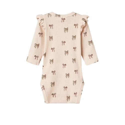 LIL' ATELIER BABY romper met all over print zalmroze Meisjes Stretchkatoen Ronde hals
