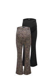 thumbnail: Set van 2 bruine dames ONLY MATERNITY flared zwangerschapsbroek van katoen met extra low waist, elastische tailleband en panterprint