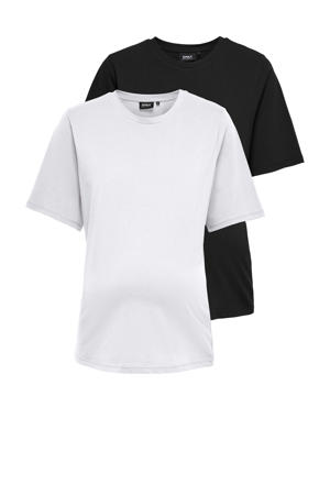 zwangerschaps T-shirt OLMONLY - set van 2 zwart/wit