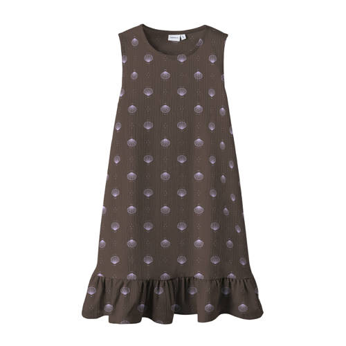 NAME IT KIDS A-lijn jurk bruin Meisjes Polyester Ronde hals All over print