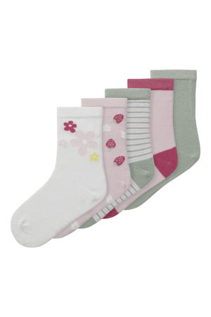 sokken - set van 5 grijs/roze/wit