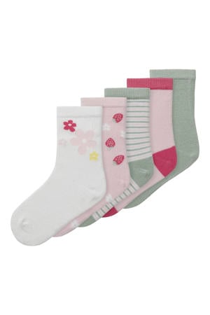 sokken - set van 5 grijs/roze/wit