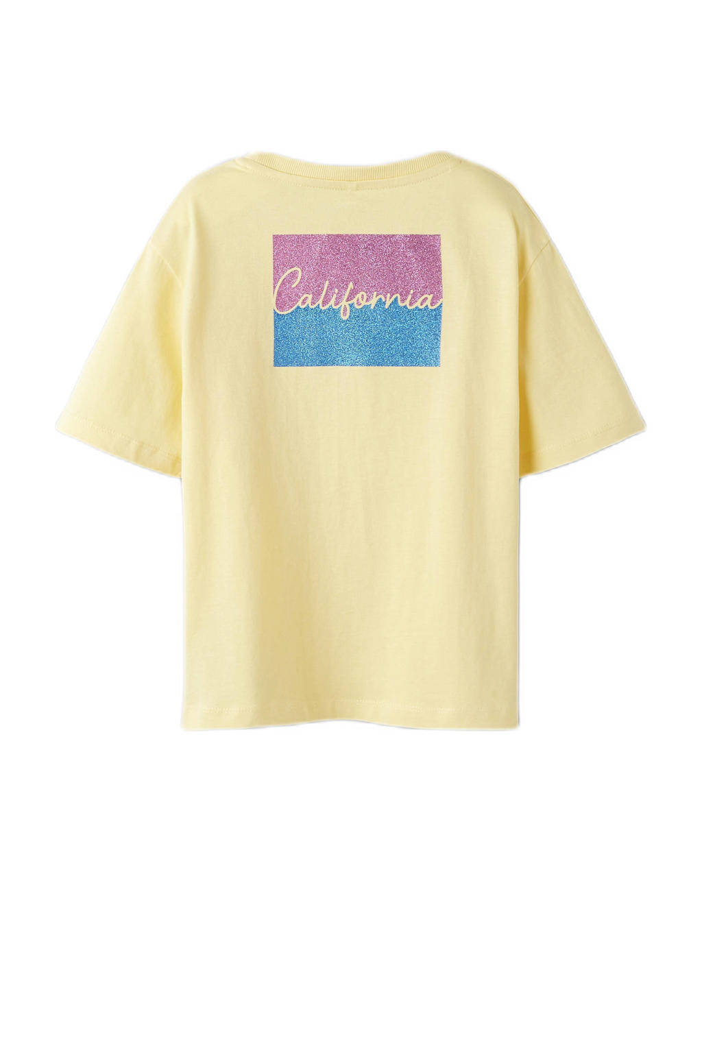 Gele meisjes NAME IT KIDS T-shirt van katoen met backprint, korte mouwen en ronde hals