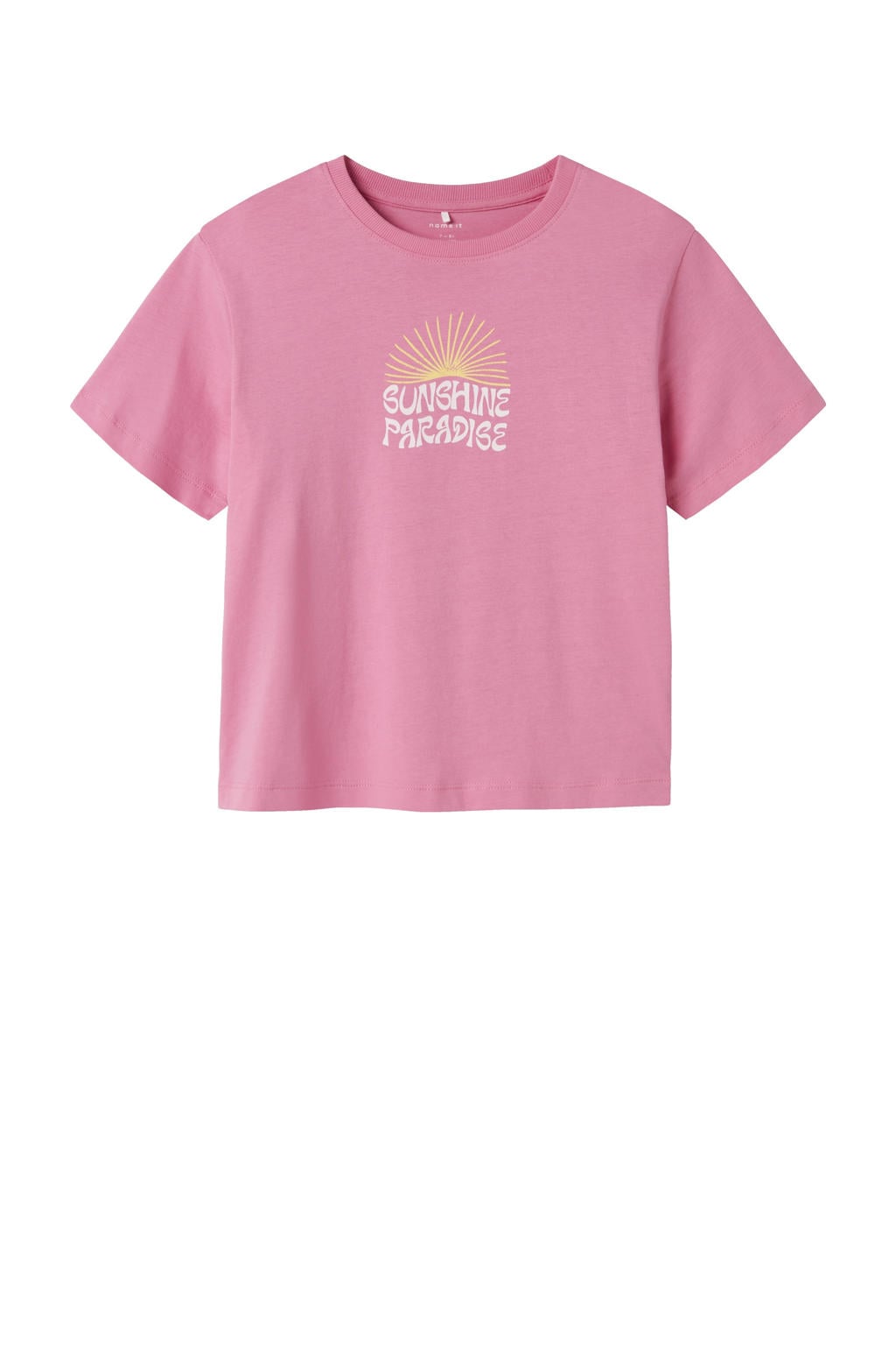 Roze meisjes NAME IT KIDS T-shirt van katoen met printopdruk, korte mouwen en ronde hals