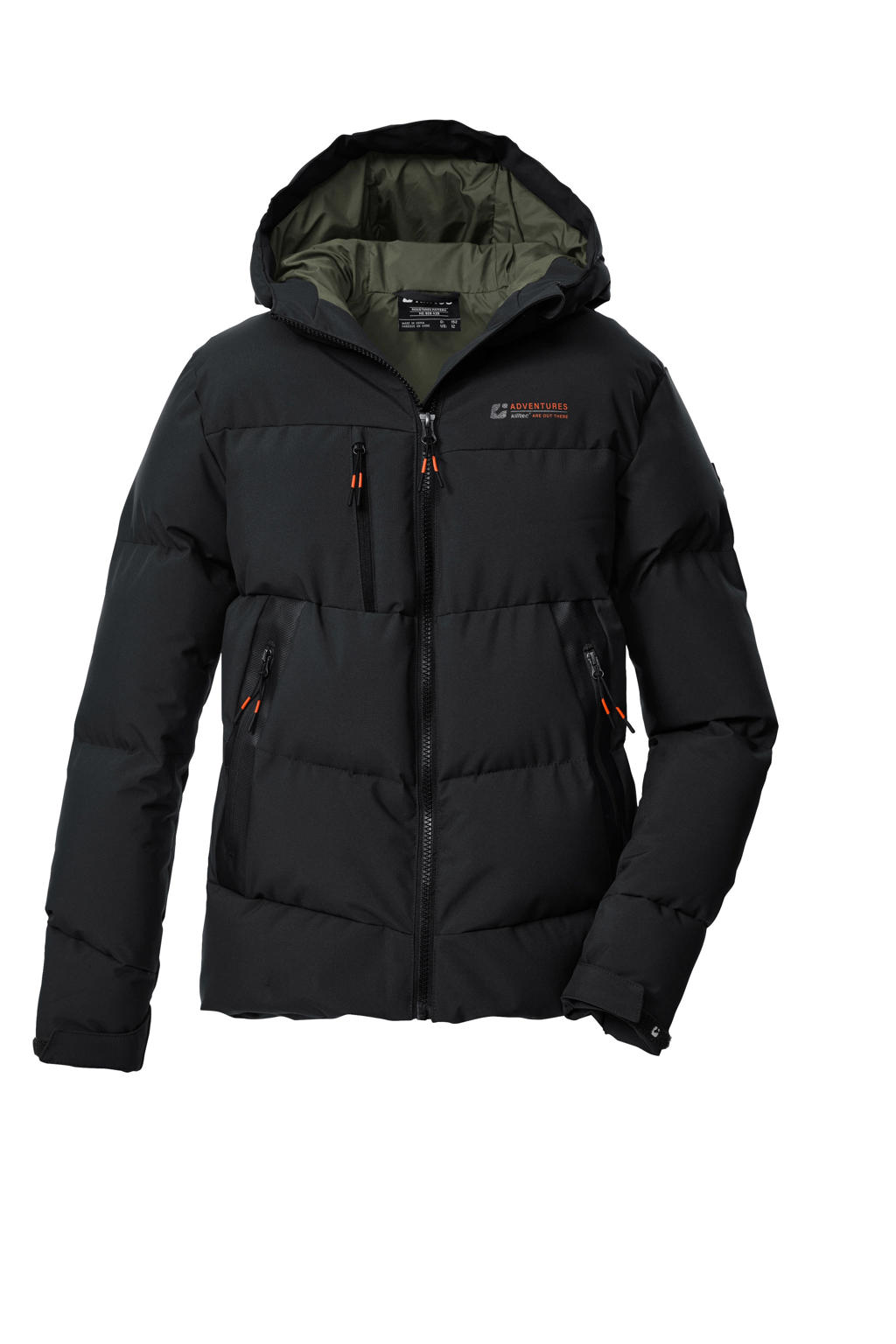 Zwarte jongens Killtec jas van polyester met effen, lange mouwen, capuchon en ritssluiting
