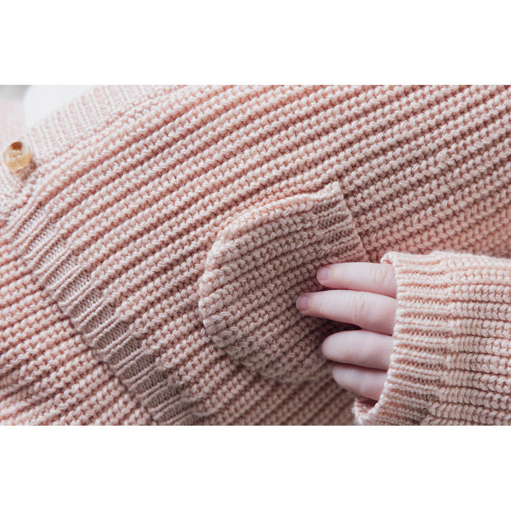 Roze meisjes Feetje grof gebreid vest The Magic is in You van katoen met effen, lange mouwen en ronde hals