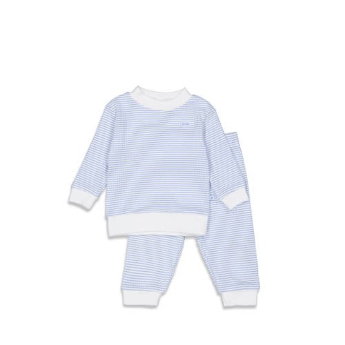 Feetje Wafel pyjama lichtblauw/wit Jongens/Meisjes Katoen Ronde hals Streep