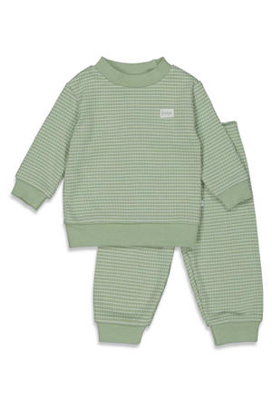 Wafel pyjama groen melange/wit