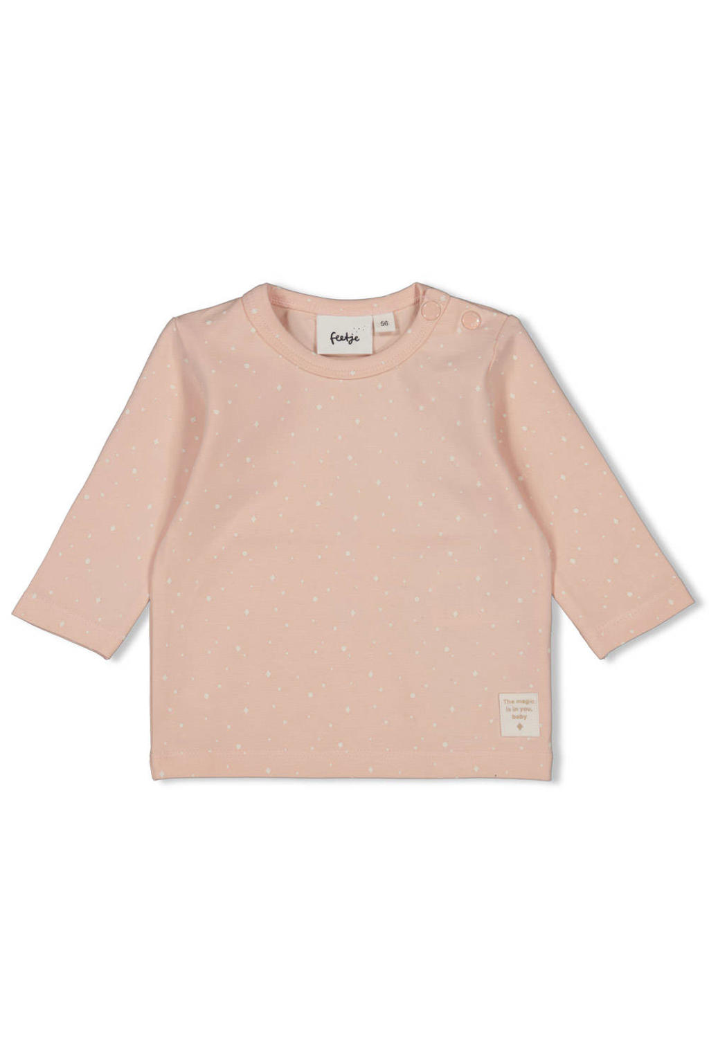 Roze meisjes Feetje longsleeve van katoen met lange mouwen, ronde hals en drukknoopsluiting