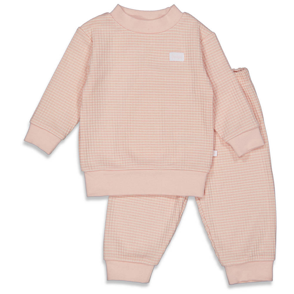 Feetje Wafel pyjama oudroze/wit