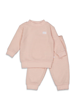 Wafel pyjama oudroze/wit