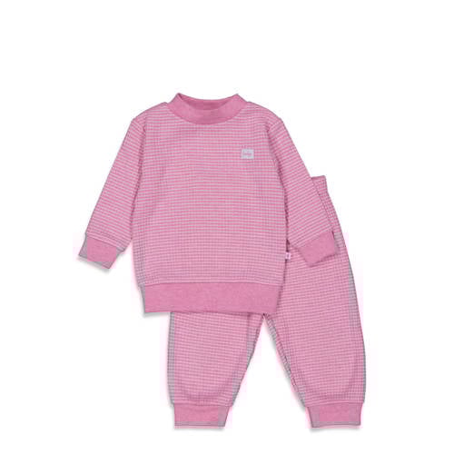 Feetje Wafel pyjama roze melange/wit Jongens/Meisjes Katoen Ronde hals