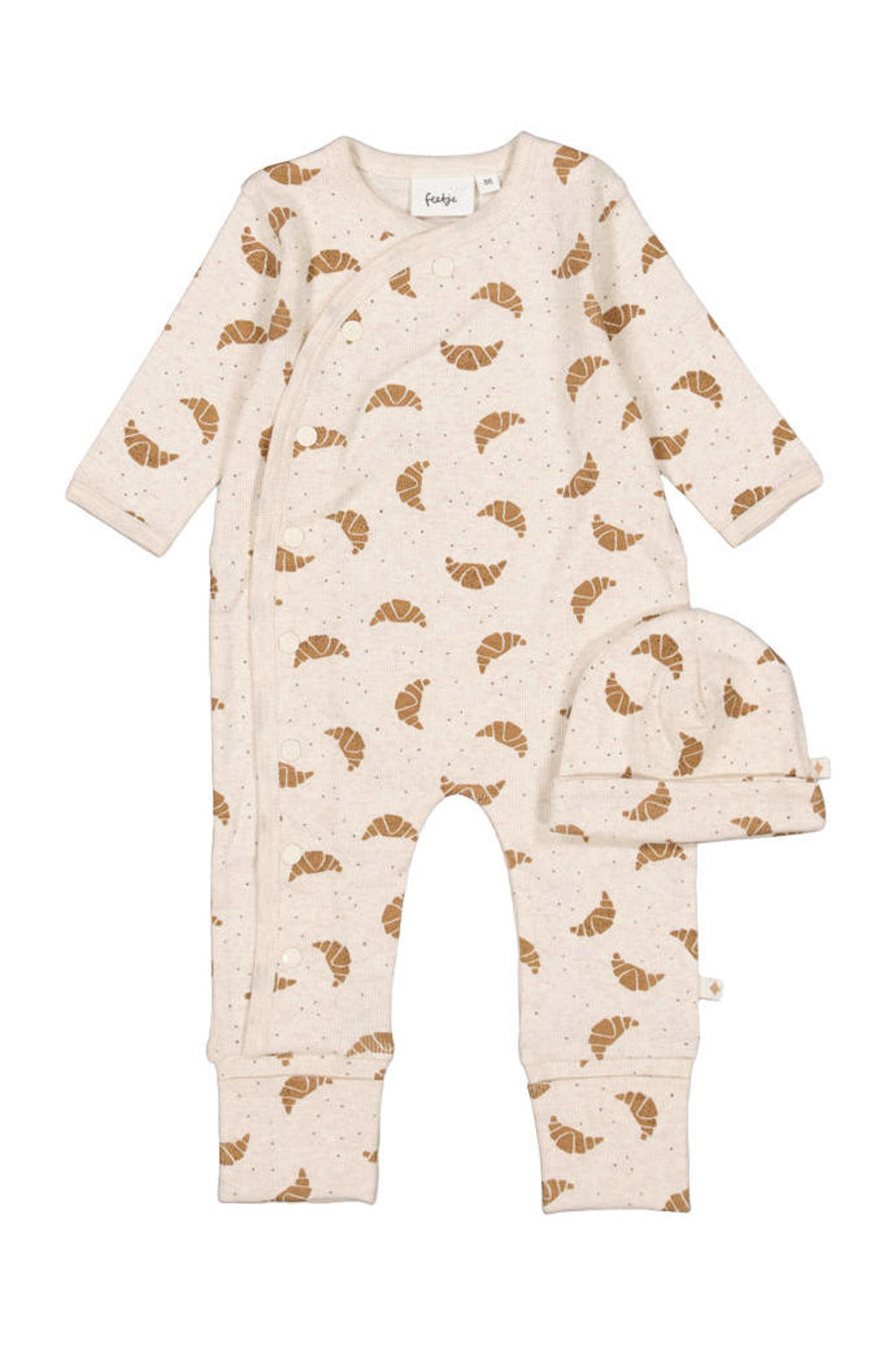 Feetje geschenkset boxpak + muts met all over print offwhite/bruin