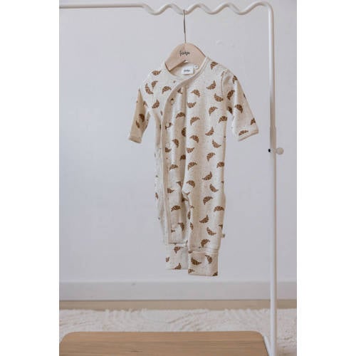 Feetje geschenkset boxpak + muts met all over print offwhite/bruin Ecru Jongens/Meisjes Stretchkatoen Ronde hals