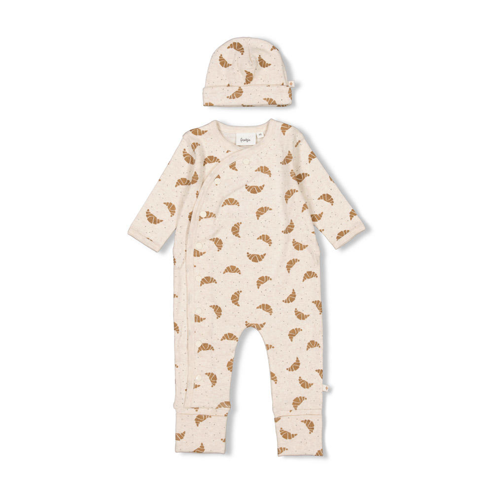 Feetje geschenkset boxpak + muts met all over print offwhite/bruin