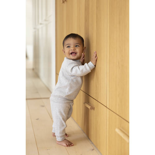 Feetje Wafel pyjama grijs melange Jongens/Meisjes Katoen Ronde hals Streep