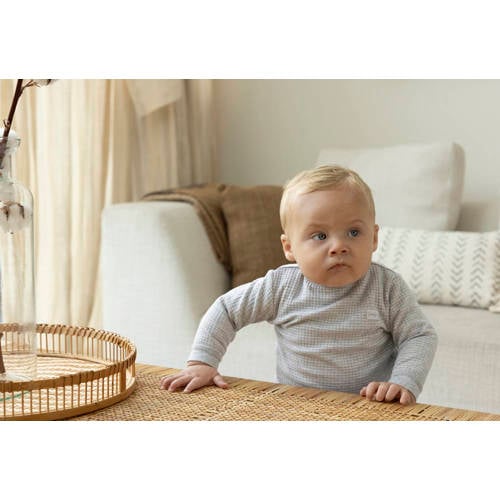 Feetje Wafel pyjama grijs melange Jongens/Meisjes Katoen Ronde hals Streep