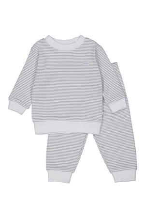 Wafel pyjama lichtgrijs/wit