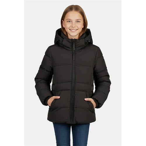 Cars gewatteerde jas zwart Meisjes Nylon Capuchon Effen