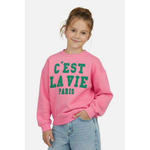 Cars sweater roze Meisjes Katoen Ronde hals Tekst - maat 140 afbeelding