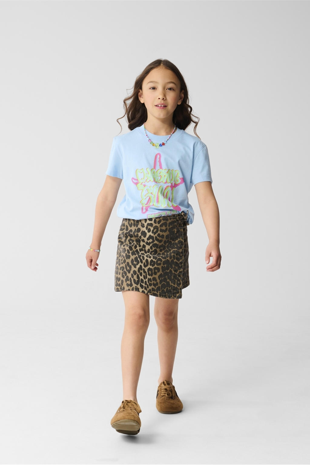 Blauwe meisjes Shoeby T-shirt van katoen met grafische print, korte mouwen en ronde hals