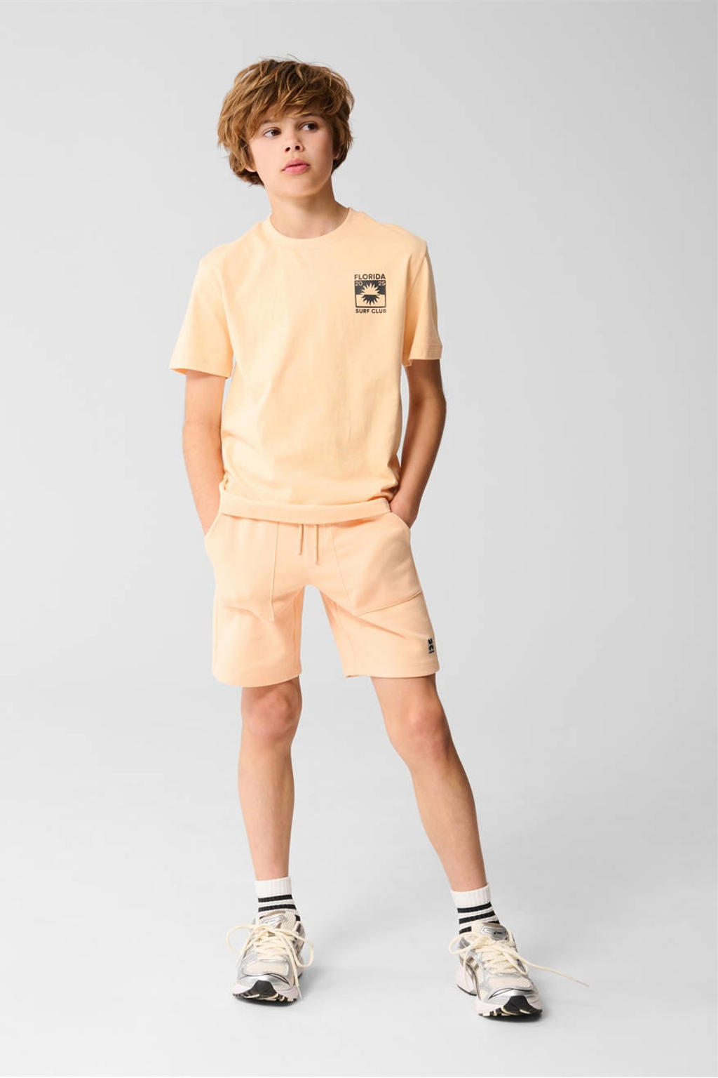 Oranje jongens Shoeby T-shirt van katoen met grafische print, korte mouwen en ronde hals