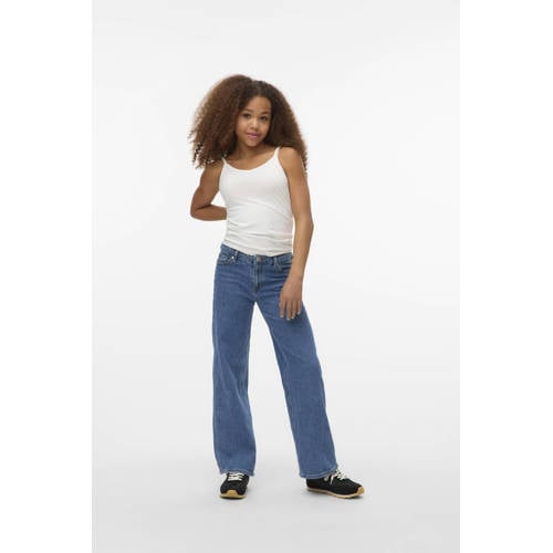 VERO MODA GIRL spaghettitop wit Meisjes Stretchkatoen Vierkante hals Effen - maat 116 afbeelding
