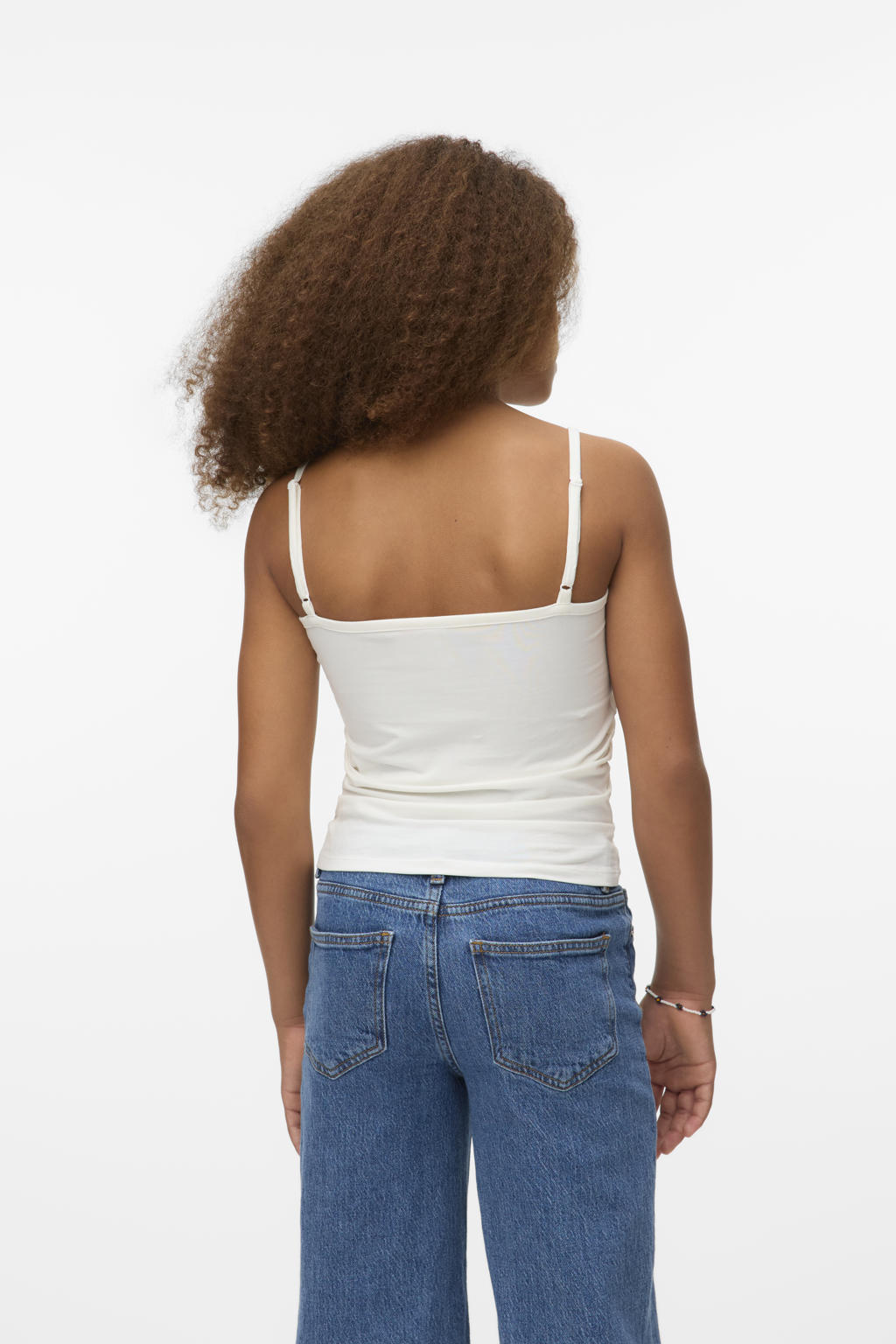 Witte meisjes VERO MODA GIRL spaghettitop van stretchkatoen met effen en spaghettibandjes