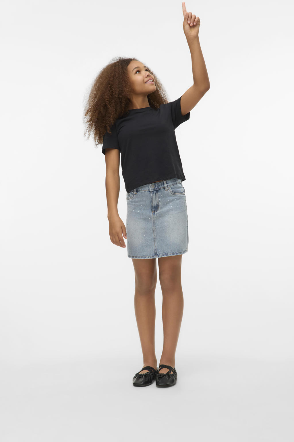 Zwarte meisjes VERO MODA GIRL T-shirt van katoen met effen, korte mouwen en ronde hals