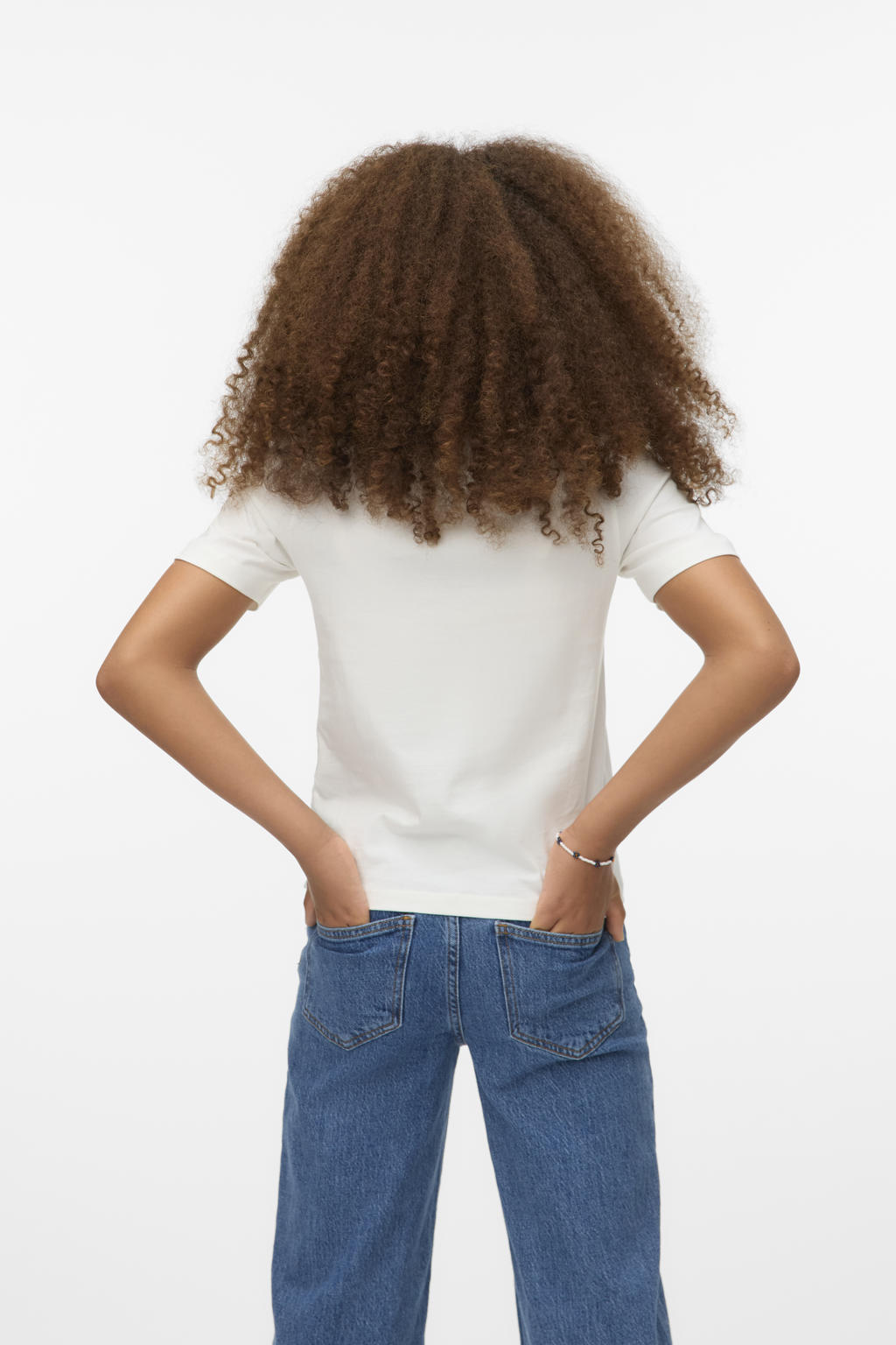 Witte meisjes VERO MODA GIRL T-shirt van katoen met effen, korte mouwen en ronde hals