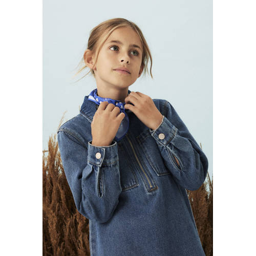 NAME IT KIDS denim A-lijn jurk medium blue denim Blauw Effen - maat 140 afbeelding