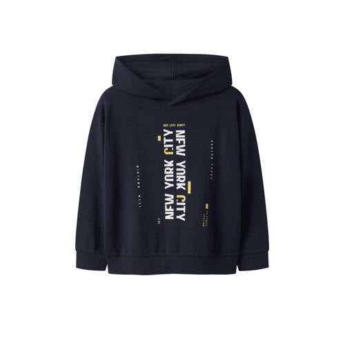 NAME IT KIDS hoodie donkerblauw Sweater Printopdruk