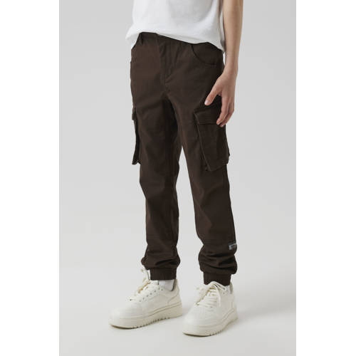 NAME IT KIDS regular cargo broek donkerbruin Jongens Stretchkatoen Effen - maat 158 afbeelding