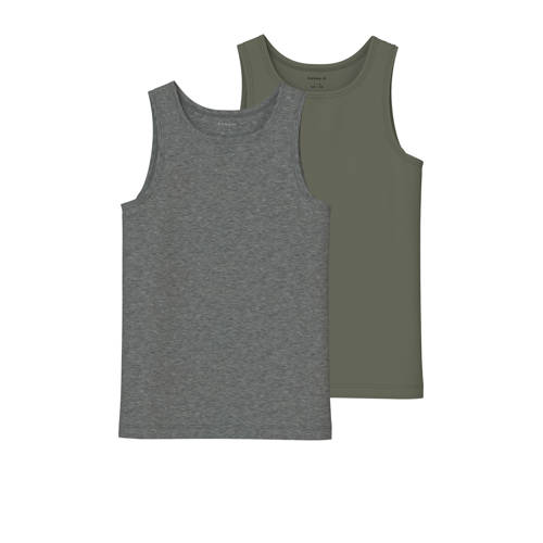 NAME IT KIDS hemd - set van 2 groen/grijs Jongens Stretchkatoen Ronde hals - maat 146/152 afbeelding