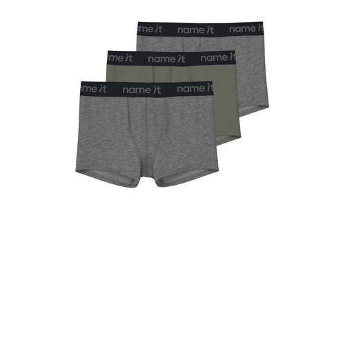 NAME IT KIDS boxershort - set van 3 groen/grijs Jongens Stretchkatoen Effen - maat 98 afbeelding