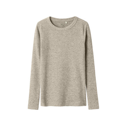 NAME IT KIDS longsleeve gebreid beige melange Meisjes Stretchkatoen Ronde hals - maat 158/164 afbeelding